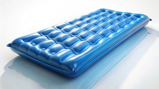 Blue floating pool raft isolated on white background