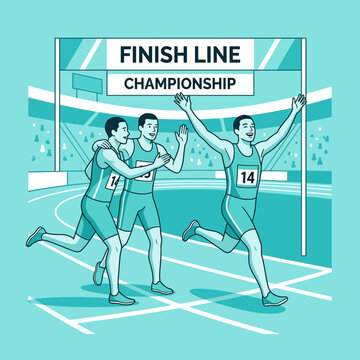 Athletic Victory Race Celebration At Finish Line Championship Stadium