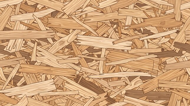 Seamless OSB Chipboard Wood Texture Background, Vector Illustration of Oriented Strand Board and Particle Board