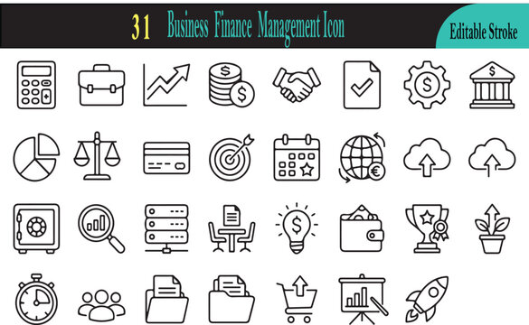 Business finance management icon set 31 editable stroke vector graphics