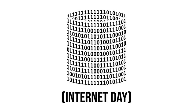Digital binary code cylinder icon for internet technology concept