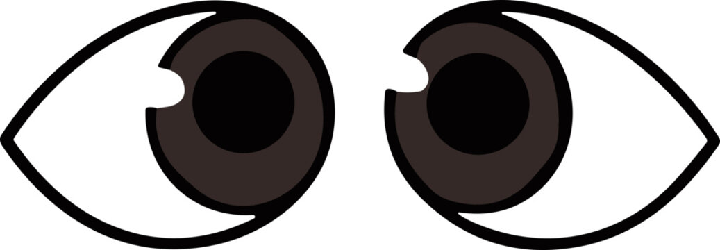 Cartoon Eyes Looking Sideways, Brown Iris, White Background