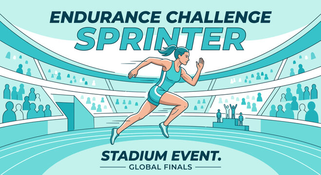 Athletic Sprinter Woman Racing In Stadium At Endurance Challenge Global Finals Event