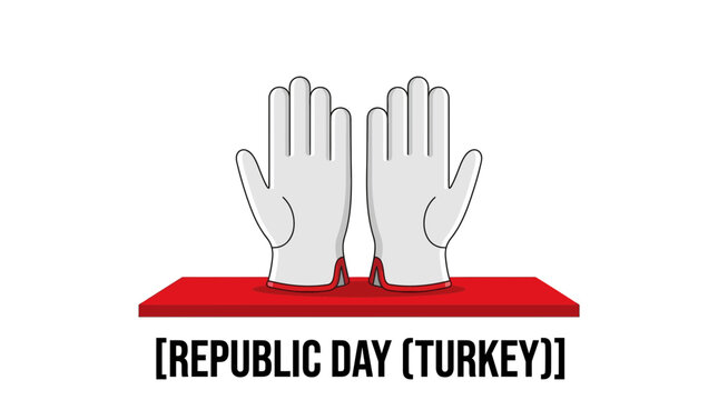 Vector illustration of raised white hands on a red platform base