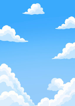 Blue sky background with cute cartoon clouds