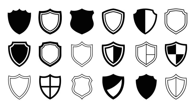 Diverse set of shield shapes and heraldic crest icons.