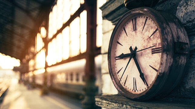 Vintage train station wall clock afternoon light