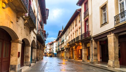 Historic European canal street lined with old buildings. © Bagus Skak