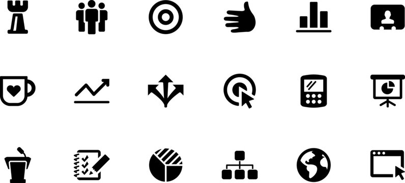 Professional Business and Corporate Management Icon Set for Strategy, Finance, and Office Productivity