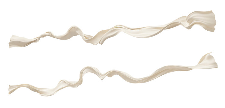 Luxury ivory sheer pleated chiffon fabric flowing isolated on transparent background 3D render