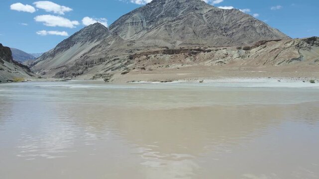 Sangam Point Ladakh Drone View Indus Zanskar Confluence Aerial View Sangam Point Aerial Photography