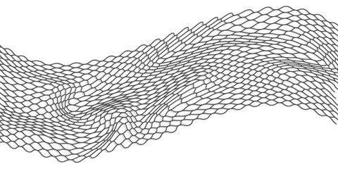 Curved fishing net or soccer ball. Wire or lace pattern. Black net texture isolated on a white background. Metal or fabric fence, fishing net, cage, or lattice structure. Vector illustration.eps 10 © Muis