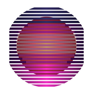 Retro Synthwave Sun Sphere with Neon Gradient Stripes, Isolated