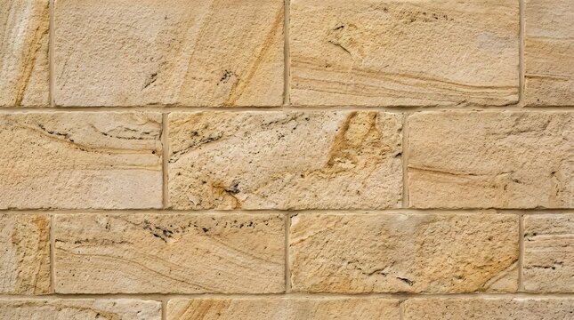 Textured sandstone masonry wall featuring natural tan earth tones and intricate horizontal mineral grain patterns arranged in a classic pattern