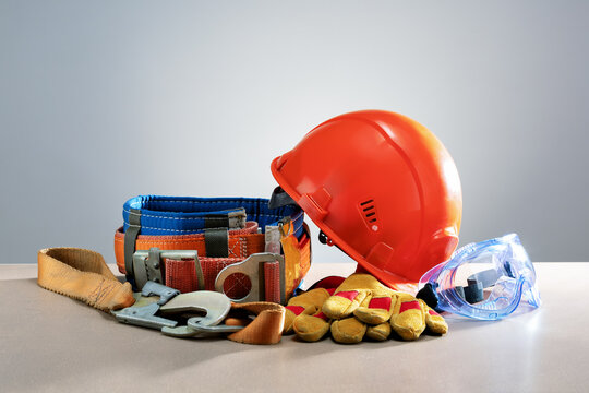  Industrial safety equipment to protect personal safety. Safety work concept.