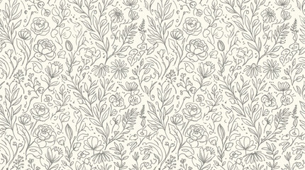 Timeless beige botanical wallpaper with seamless damask floral leaves motif for elegant interior decor. © izzstudio