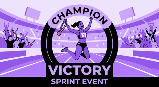 Athletic Champion Celebrating Victory With Medal On Track