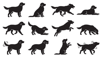 Obraz premium Golden Retriever Dog Poses Collection Black Silhouette