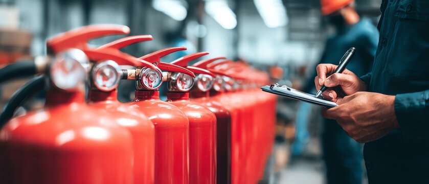 Fire extinguisher inspection in a workplace.