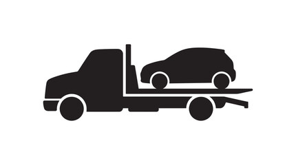 Obraz premium Car carrier truck with vehicle black silhouette
