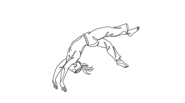 Minimalist Continuous Line Art of Man Performing Acrobatic Backflip
