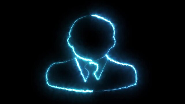 Glowing neon Business man avatar profile . A business man icon animated on a white background. business man 4K video animation.