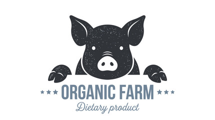 Fototapeta premium Minimalist black silhouette of a cute pig head logo design for an organic food brand