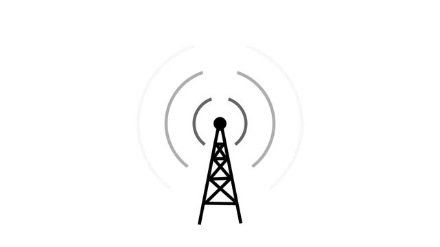 Aerial footage of Cellular antenna Emitting Radiation and radio waves Illustration Visualization of radio waves coming out from a Cellular antenna 4k video.