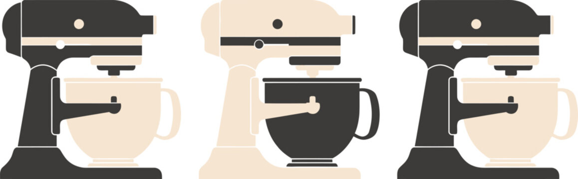 Flat vector illustration of electric kitchen stand mixers for baking and cooking