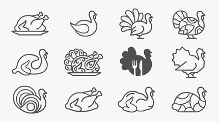 Obraz premium Corporate Minimalist Line Art Illustrations of Roasted Turkeys and Ducks in Various Stylized Designs for Branding and Presentation
