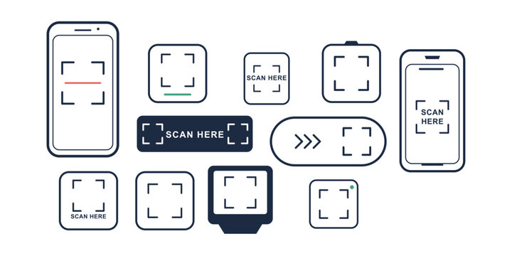 Set of qr code and barcode scanner icons for mobile apps and web interfaces