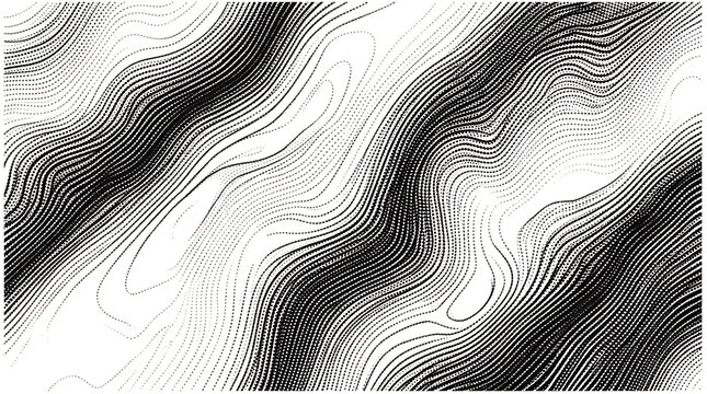 Abstract wavy lines pattern with stippled halftone effect isolated on transparent background