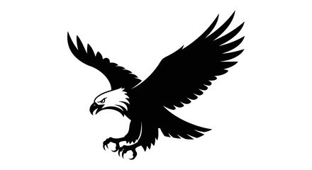 Fototapeta premium Black eagle silhouette flying with open talons.