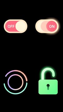 UI set with toggles loading ring and green padlock