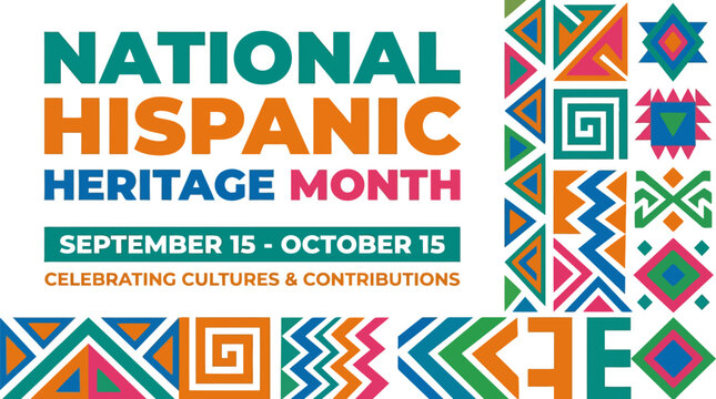 National hispanic heritage month celebration banner with colorful geometric tribal patterns