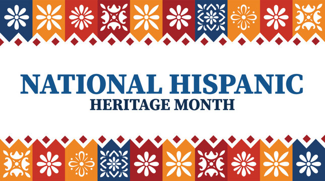 National hispanic heritage month banner with colorful traditional floral patterns and decor
