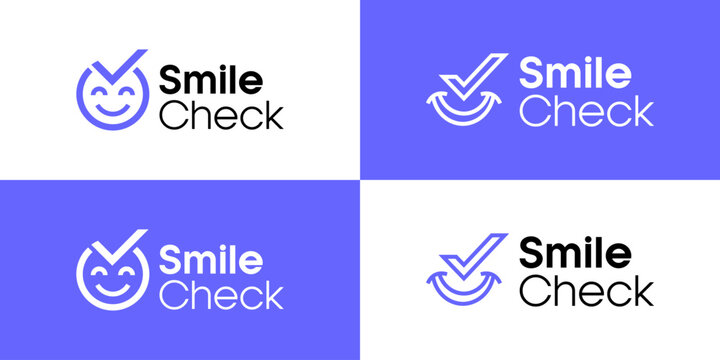 Smile Checkmark Logo Design, Positive Review and Satisfaction Concept, Happy Face Icon with Tick Mark, Customer Service Vector.