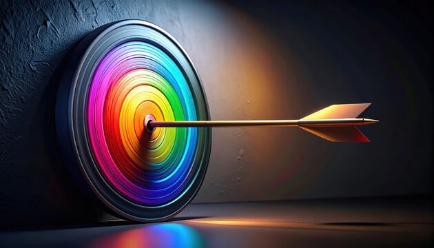 Vibrant target with arrow hitting bullseye.