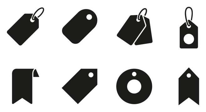 Minimalist tag icon variations set, premium vector line art bundle for digital marketing, clean geometric horizontal tags graphic designs for creative branding projects isolated on white bac