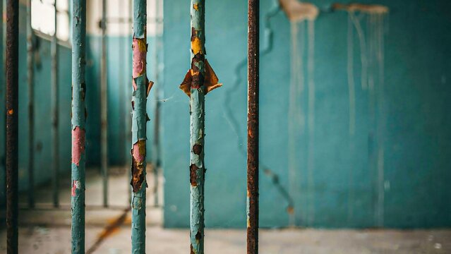 Rusted prison bars inside abandoned detention cell with vintage atmosphere