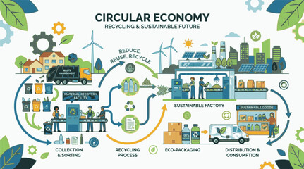 Obraz premium Recycling Process Circular Economy Vector Illustration