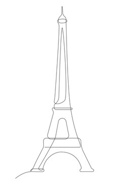 Continuous line art of the Eiffel Tower landmark in Paris.
