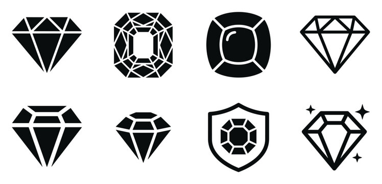 Minimalist diamond icon variations set, premium vector line art bundle for digital marketing, clean geometric horizontal diamonds graphic designs for creative branding projects isolated on w