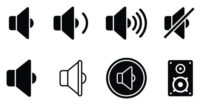 Minimalist speaker icon variations set, premium vector line art bundle for digital marketing, clean geometric horizontal loudspeakers graphic designs for creative branding projects isolated 