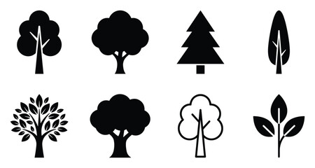 Minimalist tree icon variations set, premium vector line art bundle for digital marketing, clean geometric horizontal trees graphic designs for creative branding projects isolated on white b © ArtMint