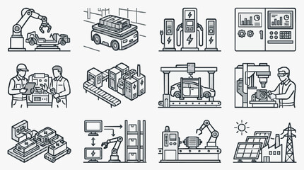 Obraz premium Corporate Smart Factory and Industrial Automation Concepts Illustrated in Minimalist Black and White Line Art