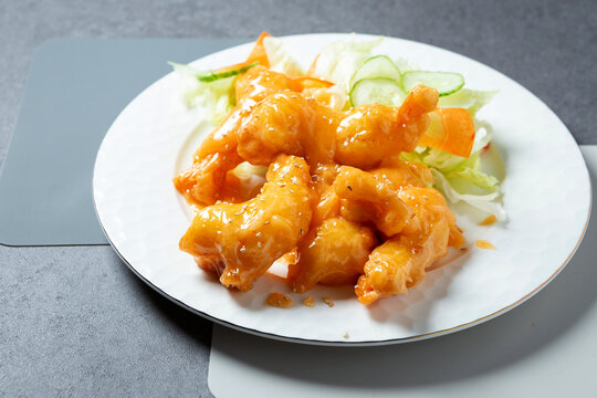 Sweet and sour shrimp on a plate