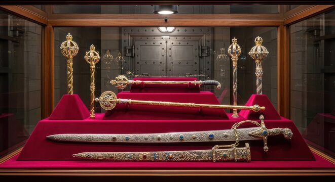Ornate Royal Regalia Display in Velvet-Lined Case