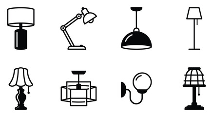 Minimalist lamp icon variations set, premium vector line art bundle for digital marketing, clean geometric horizontal lamps graphic designs for creative branding projects isolated on white b © ArtMint
