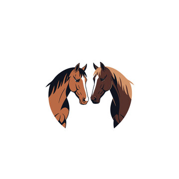 Two Horse Heads Silhouette Logo Design